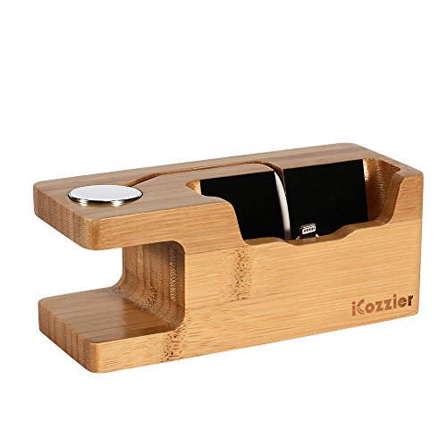 iCozzier 3 USB-Anschlüsse Ladestation aus Bambus mit Apple Watch Stand, Apple Watch Ladestand & iphone Desktop Stand/ Bambus Desktop Stand , Multi- Device Tisch-Organizer Ladedock Halterung für iPhones, Nexus, Galaxy und andere Smartphones - 3