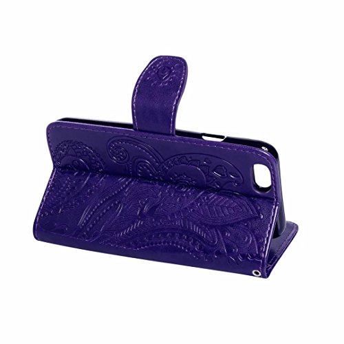 iPhone 6s Hülle iPhone 6 Hülle, MUTOUREN Handyhülle iPhone 6s / iPhone 6 (4.7 Zoll) Schutzhülle Book Style Wallet Case Cover Tasche mit Mischfarben Kartenfach Standfunktion Magnetlasche + Bleistift Touch, Pfau Blumen Lila - 4