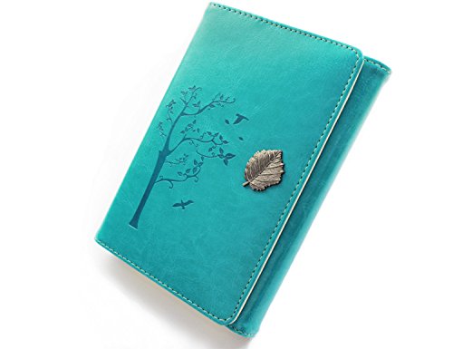 Valery Journal intime vintage, cahier rechargeable, carnet de notes & voyage ligné format A6, bloc-notes avec 100 feuilles et 200 pages, papier sans acide - Turquoise (Bleu Aqua)