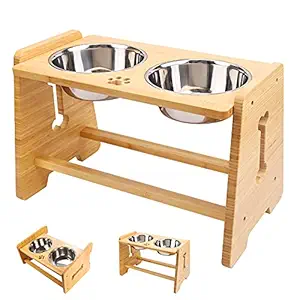 HTB Elevated Dog Bowls,Adjustable Dog Bowl Stand Adjusts to 2 Heights,7.5'',11.8'',Raised Dog Food and Water Bowls for Medium and Large Dogs