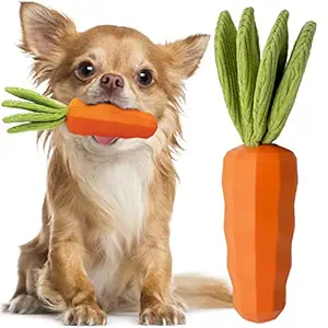 Cooway Dog Chew Toy, Carrot Dog Squeaky Toys for Aggressive Chewers, Natural Rubber Milk-Flavored Dog Teeth-Cleaning Toy for Puppy Medium Large Dogs (Orange)