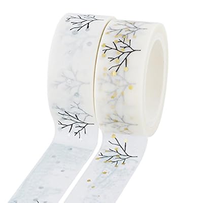 Souarts Mixte Ruban Adhésif d'emballage Décoratif en Papier Motif Arbres 2 Rouleaux