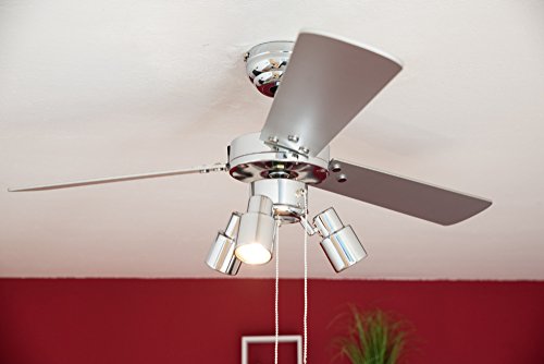 Deckenventilator mit Beleuchtung und Zugschalter Cyrus 107 cm von AireRyder, Gehäuse chrom glänzend, Wendeflügel in schwarz und silber - 12