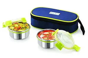 Magnus Lunch Box with Clip Lock, Leak Proof Containers & Bag, Stainless Steel, 2 Pcs Set