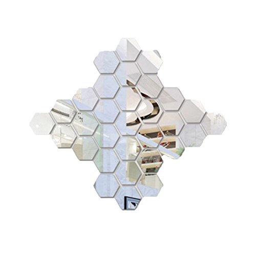 SZTARA 3 D-Spiegelfliesen, Sechseck, Selbstklebend, Wand Deko-Sticker, Heimdekoration, Kunststicker für Wohnzimmer silber