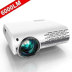 Vidéoprojecteur, YABER 6000 Lumens Video Projecteur Full HD 1080P (1920 x 1080) Retroprojecteur avec Réglage Trapézoïdal 4D, Soutien 4K, Projecteur LED Compatible VGA HDMI AV USB pour Home Cinéma