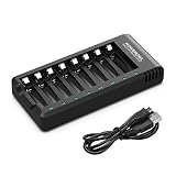 POWEROWL 8 Slots Rechargeable Chargeur Piles pour Ni-MH Ni-CD AA AAA Charge Rapide avec Port USB