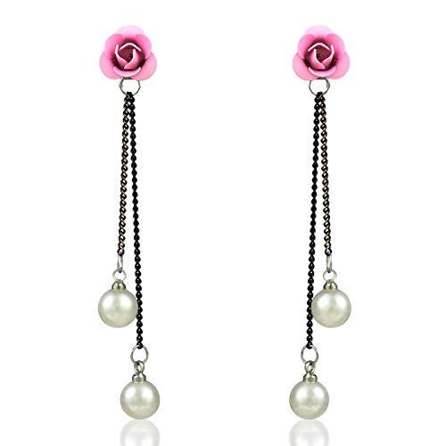 Yellow ChimesFancy Party ware Rose Pearl Acrylic Dangle Earring for Women and Girls