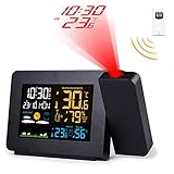 【Funciones únicas】: estación meteorológica con reloj despertador de proyección. Predicciones precisas y precisas de la humedad y el tiempo con valores récord min/máx, formato de 12/24 horas, reloj despertador dual (opción de llamada), fecha y calendario. Temperatura interior (32~122°F) y temperatura exterior (-4 ~ 140°F), flecha de tendencia, recepción e indicadores de batería baja.
