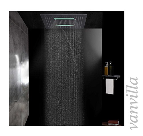 vanvilla LED Duschkopf 65cm x 65cm Edelstahl gebürstet Regendusche Schwall Sprühnebel flächenbündig Einbaubox 116565WB - 8