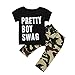 Produktbild Sunday Kleinkind Baby Jogginganzug Junge Brief T-Shirt Oberteile + Camouflage Kurze Hose Outfits Strampelhöschen O Neck Kurzarm (Schwarz, Höhe: 80 cm)