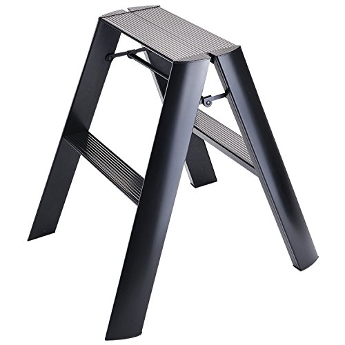 Lucano step stool Slim Design 2step Black Folding Lightweight Aluminum Ladder by Lucano