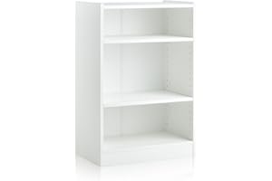 SFAREST Wooden Bookcase, 3-Tier Compact Storage Bookshelf with 18-Positions Adjustable Shelves & Anti-toppling Device, Display Stand Shelving Unit for Office Bedroom Living Room (White)