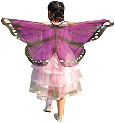 Boys Girls Shawl Sonnena Beautiful Soft Fabric Butterfly Wings Wrap Shawl Fairy Ladies Girls Nymph Pixie Costume Dresses Capes Stoles Coat Accessory Good Decoration For Party Dress up Easter Day Gift (118*48CM, C- Purple)