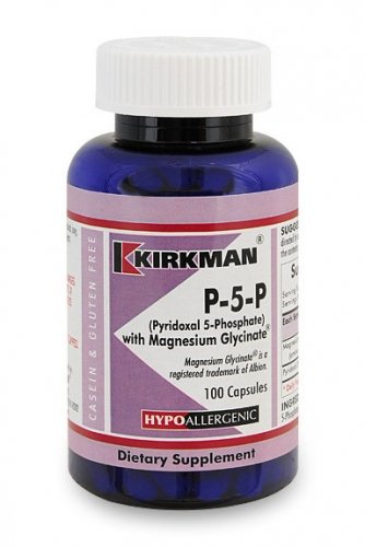 P-5-P (Pyridoxal 5-Phosphate, Vitamin B-6 Metabolite) with Magnesium Glycinate 100 Caps - Hypoallergenic - Kirkman - 0098-100