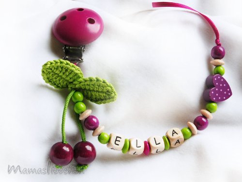 Personalised Dummy Clip with name, soother chain, dummy holder, pacifier clip - cherries #1064