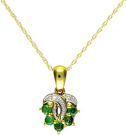Ivy Gems 9ct Yellow Gold Emerald and Diamond Cluster Pendant with 46cm Rope Chain