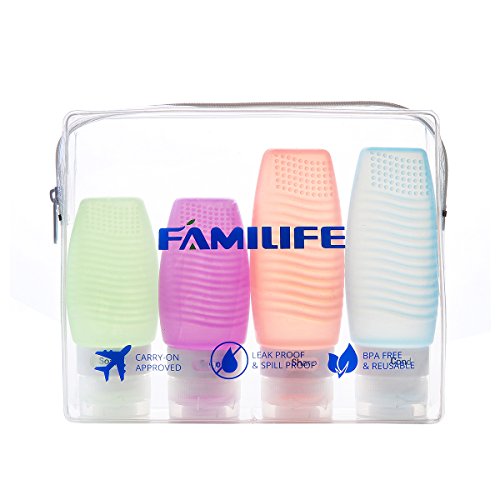 FAMILIFE Travel Bottle Set of 4, TSA Approved, BPA Free, Leak Proof, Food Grade Silicone