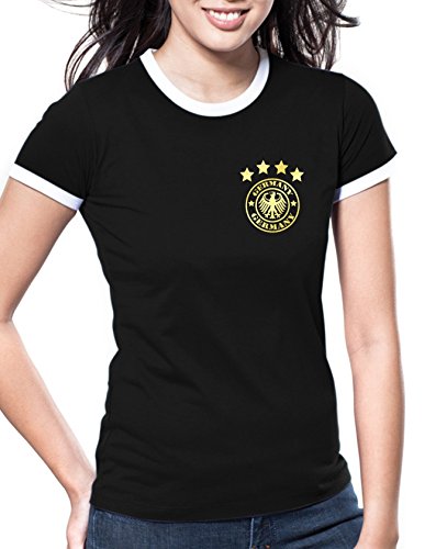 Luckja Em 2016 Trikot Deutschland Fanshirt Retro-Look Motiv 14 Damen Rundhals T-Shirt