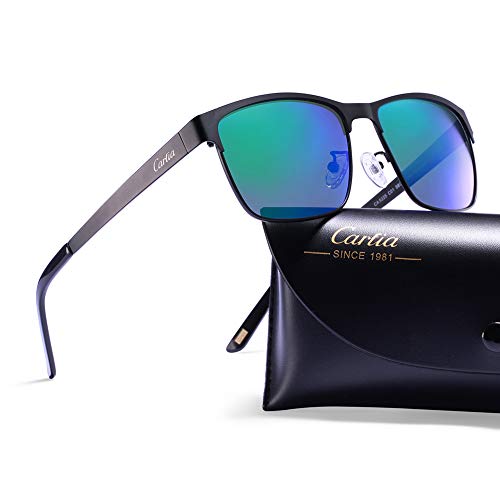 Carfia Gafas de Sol Polarizadas Hombre para Conducción Viaje y Aire Libre-Marco Metal