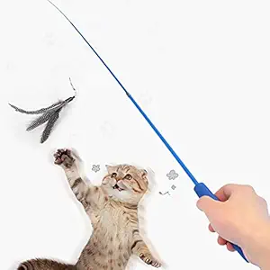 Sunkizzrs Cat Toys - Interactive Toy Set with Retractable Teaser Wands and Feather Toys - Activity Toys to Exercise Cats and Kittens (1 Retractable Stick + 1 Feather)