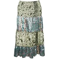 Mogul Interior Women’s Strapless Tube Dress Skirt Green Patchwork Silk Sari S/M