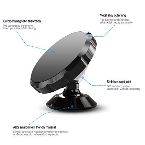 WorCord KFZ Halterung Auto Handyhalterung Magnet 360-Grad-Drehung Handystaender fÃ¼r iPhone 7, 6s, 5s, Galaxy S8, S7, S6 und andere Smartphones - Schwarz