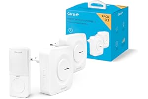 Garza - Bezprzewodowy dzwonek do drzwi, 1 przycisk + 2 odbiorniki, duży zasięg 200 m, 64 melodia, IP56, ze wskaźnikiem LED, tryb cichy, 4 poziomy dźwięku, funkcja pamięci, biały