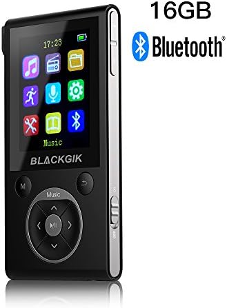 16GB Bluetooth MP3 Player with 50 Hrs Playback,HiFi Lossless Music Player with FM Radio and Pedometer,Support 64GB Micro SD Card,Earphone and AUX Cable included (Black+Silver)