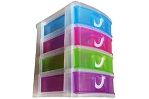 Cflagrant® Bloc de rangement / Mini Meuble de rangement / Casier de Rangement 4 Tiroirs Multicolores Dimensions : L 18,5cm x H 21,8cm x P 14,5cm