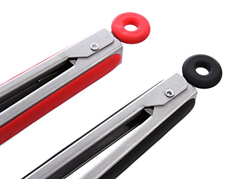 iNeibo Kitchen grillzange/küchenzange/servierzange/universal zange aus hochwertigem edelstahl und lebensmittelqualität silikon- rutchfest & hitzebeständig mit intelligenten sicherungsclip. Perfekter küchenhelfer zum kochen, servieren, Grill, Buffet, salat, Eis, Ofen (Schwarz / 23cm) - 9