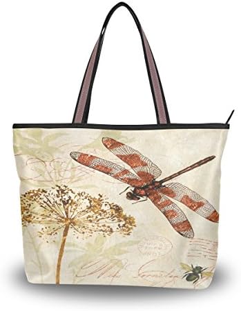 UHONEY Extra Large Handbags for Women,Vintage Leave Dragonfly,Fashion Design Lightweight Shoulder Tote Bag