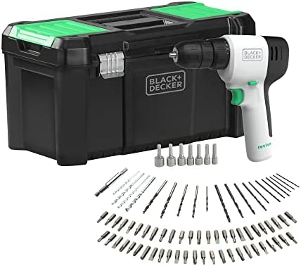 BLACK+DECKER Reviva REVDD12C Trapano Avvitatore a Batteria 12V con 80 Accessori e Cassetta Portautensili 19"