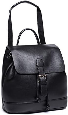 Small Genuine Leather Backpack for Women Ladies Black Casual Daypack Fashion Girls Real Leather Shoulder Bag Mini Drawstring Back Purse School College Travel
