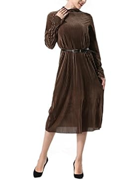 Abendkleider Damen, DoraMe Frauen Mode Feste Farbe Party-kleid Beiläufige Lange Ärmel Kleid O Hals Samt Kleid...