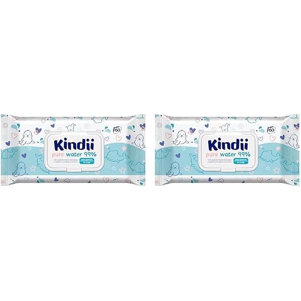 Kindii Lingettes Bébé Pure Water 99% - Lot De 2 X 60 Lingettes - Sans Parfum, PH Neutre Pour Peaux Sensibles