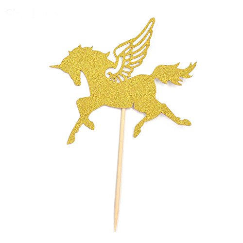 10 PCS Gold Pferd Kuchen Topper Cupcake Kuchen, Dekoration für Geburtstag Zeremonie Celebration Hochzeit Bambus Fruit Cocktail Gabeln Party Fingerfood Bridal Dusche Cupcake Topper Valentine ’s Day gold - 2