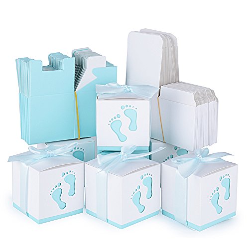 50 Stk. Gastgeschenk Box inkl. Seidenbänder 6x6x6 cm Geschenkbox für Hochzeit, Taufe usw. Pralinenschachtel süßigkeiten Bonboniere (Himmelblau) - 6