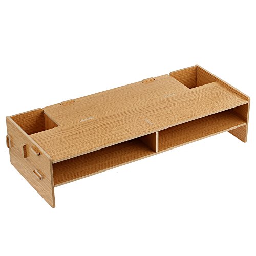 ESYNiC Soporte de Sobremesa para Monitor Organizador de Madera con Dos Pisos Ideal para Desktop Monitor LCD TV Laptop Ordenador Portátil Screen- Marrón