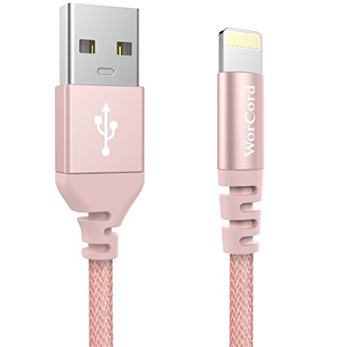 WorCord Lightning Cable [Apple MFi Certified] Nylon Braided 1.8M 6ft Lightning Cable Nylon Braided Lightning to USB Syncing and Fast Charging Cable Durable Cord Compatible for iPhone 7/7Plus/6s/6s Plus/5s/SE/5, iPad Mini Air Pro, iPod - Rose Gold