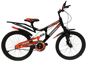 Geoman Spart 20T Kids Bicycle Double Shocker Single Speed Cycle, Boys Girls, Black Orange, Age 5-9 Years