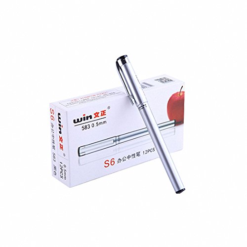 UniM Tintenroller, Metall-Unterschriftenstift, feine Spitze von 0,5 mm, schwarz, 12 Stück. silber