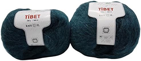 2?x 200?g Wool Mohair, 400?grams Wool Knit and Crochet Total 1200?m Skeins - petrol