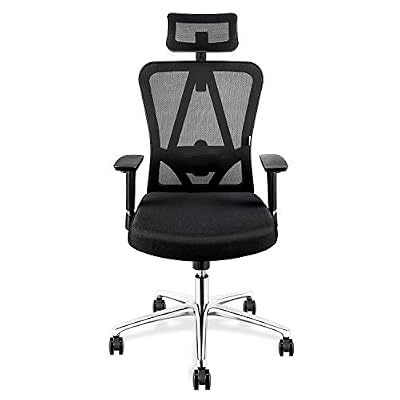 mfavour Chaise de Bureau Pivotante Siège Confortable Fauteuil Ergonomique avec 2D Accoudoirs, Hauteur Apui-tête Soutien Lombaire Dossier Règalable - Charge Max. 200kg