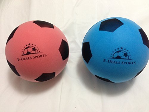 Pack of 2 (Size 4) E-Deals Soft Foam Sponge Indoor Outdoor Football Soccer Ball - (2 Different Colours selected at random - Blue, Red, Orange and Yellow)