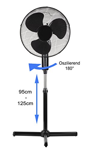Standventilator | Ventilator | Desk Fan | Windmaschine | Ø 40cm, 45 Watt, 3 Geschwindigkeitsstufen | 180° Rotation | leiser Betrieb | Höhenverstellbar 95-125cm (Kreuzfus)