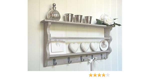 Meble Vintage Wooden Shelf Unit With Drawer Hooks Shabby Chic Wall