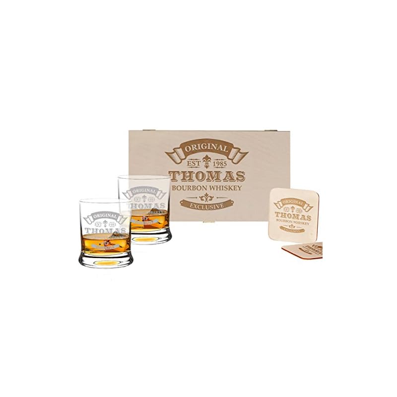 5 Tlg Whisky Geschenk Set 2 Leonardo Glser 2 Untersetzer In Holzbox Geschenkidee Personalisiert Mit Gravur Motiv Original Exklusive