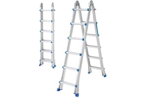 HER PRO Escaleras Plegables Aluminio, Escalera Plegable de Aluminio telescópica Extensible de Aluminio 4x6 (12+12 escalones) 6,22 Metros desplegada Válida hasta 150 kgs. (3 Metros en Tijera) Normativa EN131