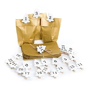 Lot de 24 sachets de calendrier de l'Avent 9 x 15 x 3,5 cm pour le remplissage + numéros en bois - Calendrier avec sachets en papier bricolage